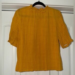 Universal Thread Mustard Ruffle-Neck Short Sleeve Blouse